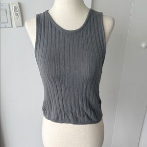 silence + noise Ribbed Scoop Tank Top - Charcoal Gray